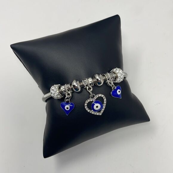 Evil Eye Heart Charm Stretchy Bangle Bracelet - Picture 6 of 6